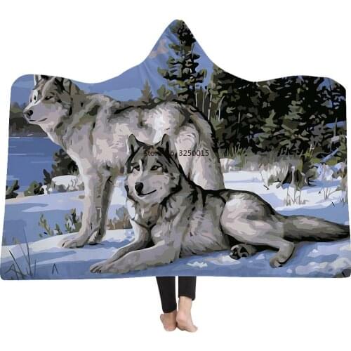 Animal Turtle Lion Wolf Sika Deer 3D Print Hooded Blanket Adult Kids Wool Warm Sofa School Home Picnic Carrying Wearable Blanket