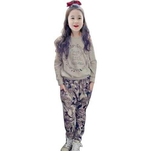 Girls Clothes Florl Pattern Girls Outfits Sweatshirt + Pants Clothes Girl Casual Style Costumes For Children