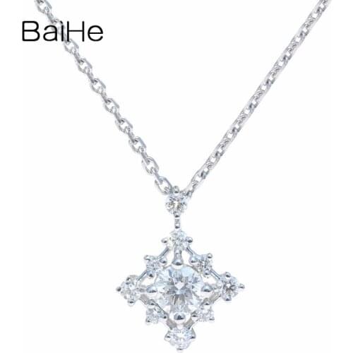 BAIHE Solid 18K White Gold Certified H/SI 0.25ct 100% Genuine Natural Diamonds Women Fine Jewelry Wedding Trendy Gift Necklaces
