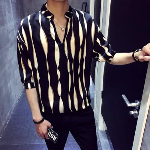 Stripe pullover shirt men herren hemd camisa masculina shirt homme korean fashion stylish designer shirt men 2018