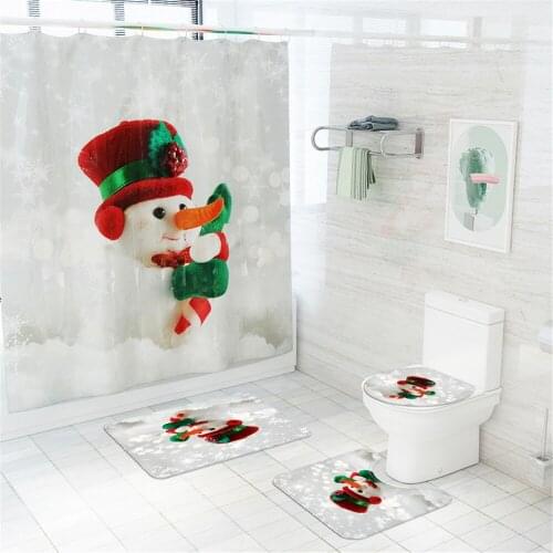 Cilected 2021 Christmas Snowman Shower Curtain Toilet Floor Mat Decor Home Bathroom Waterproof and Mildew-proof Hanging Curtain