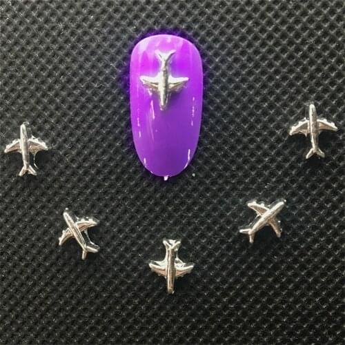 Silver Metal Alloy Nail Art Decorations 40Pcs 3d Nail Art Supplies Aeroplan Charms Manicure Accesorios Shiny Flat Back Studs