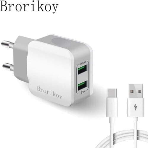 Brorikoy USB Wall Charger 2.4A Quick Charge EU Plug Micro Cable for iPhone X Samsung S7/8 Note 8 Adapter Travel Chargers Device