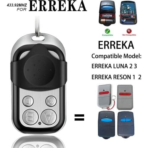 Compatible ERREKA Remote Garage LUNA2/ERREKA LUNA3/ERREKA RESON1/LUNA2 433MHz Fixed Code Garage Door Opener Gate Command