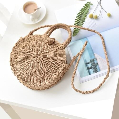 Dual-Use Single Shoulder Bag Round Straw Woven Rattan Bag Women Summer Hollow Handmade Messenger Crossbody Bags