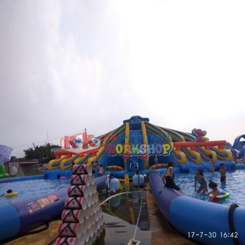 Elephant Theme inflatable amusement water park, PVC large inflatable slide with swimming pools