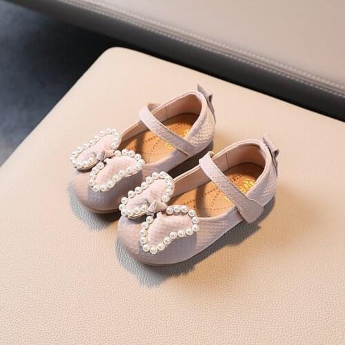 Baby Toddler Soft Bottom Single Shoes 2021 New Girls Princess Shoes Black Leather Shoes Spring Bow Pearl Children Shoes Sweet