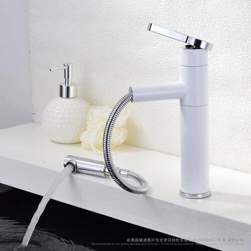 Basin that wash a face higher white hot and cold water tap Universal rotating bathroom counter basin tap up and down