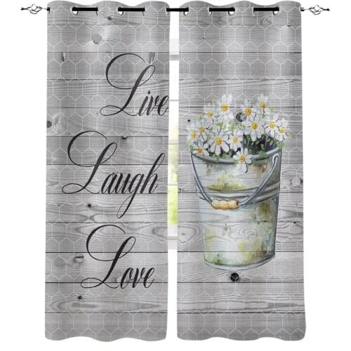 Vintage Wood Grain Flower Daisy Curtains For Living Room Bedroom Window Treatment Blinds Drapes Modern Kitchen Curtains