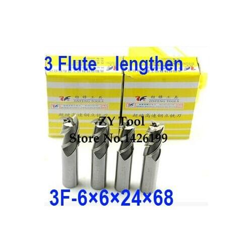 High Quality 10pcs Extended End Mill 6mm Three 3 Flute HSS & Aluminium End Mill Cutter CNC Bits, 6*6*24*68mm