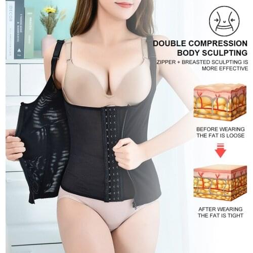 YAGIMI Plus Size Shaperwear Women Waist Trainer Push Up Vest Tummy Belly Girdle Body Shaper Waist Cincher Corset Zipper Vest