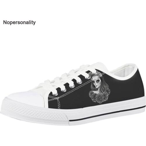 Nopersonality Day of The Dead Canvas Shoes for Women Floral Calavera Girls Print Sneakers Breathable Female Student Flats