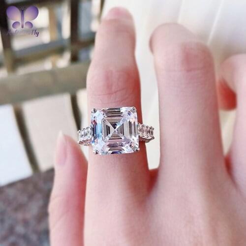 100% 925 Sterling Silver Luxury Asscher Cut 12*12 MM SONA Simulation Diamond Female Senior Wedding Ring