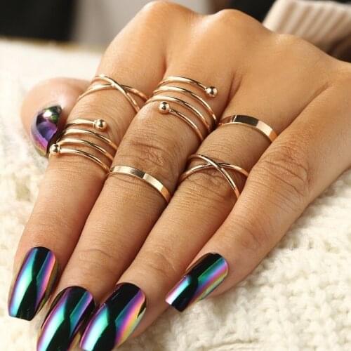 New Creative Women Vintage Geometric Circle Round Joint Ring 6pcs/set Fashion Jewelry
