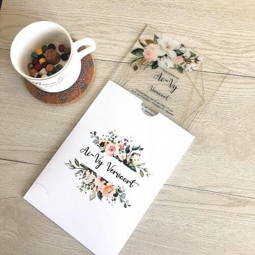 10pcs clear acrylic card with printed pocket envelop custom acrylic wedding invitation card