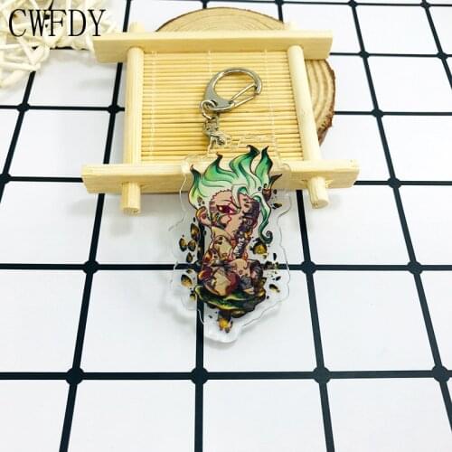 12pcs/lot Wholesale Anime Dr.STONE Cartoon Keychain Cute Figure Keyring Acrylic Double Sided Transparent Key Chains For Kids