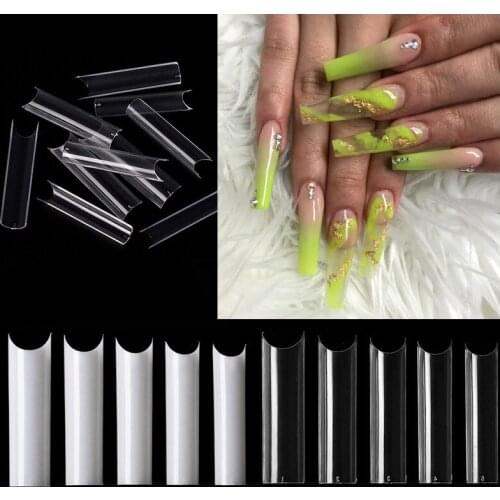 500pcs/Bag XL C Curve Straight Length Tips Extra Long Curved Half Cover False Nail Tips Acrylic Professional Fake Nails