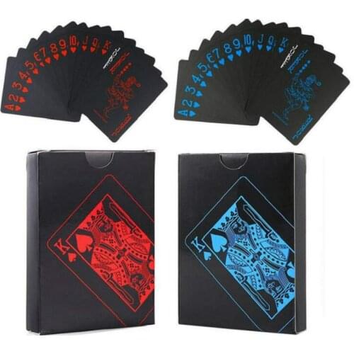 55pcs/Deck Red/Blue Black Waterproof Durable PVC Scrub Type Plastic Playing Cards Retro Back Stripe Magic Trick Props