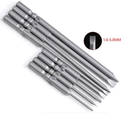 6Pcs 5mm Round Shank 801 Slotted Screwdriver bit set 1.6mm 2.0mm 2.5mm 3mm 4mm 5mm Electric Magnetic Screwdriver 60mm 100mm