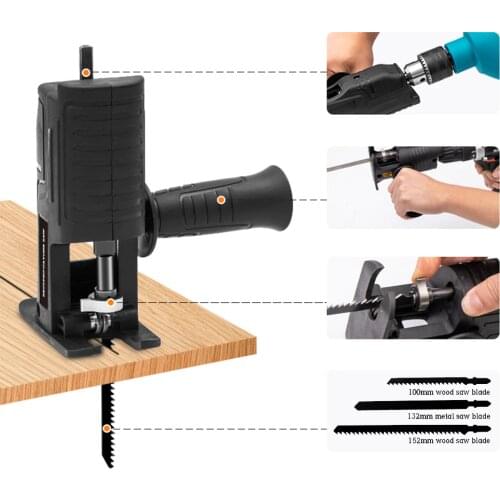 Reciprocating Saw Adapter Electric Drill Modified Attachment Electric Saw Power Tool Wood Cutter Machine Attachment w/ 3 Blades