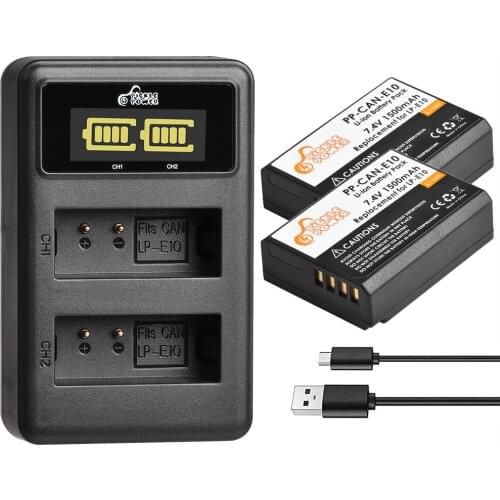 1500mAh LP-E10 LPE10 LP E10 Camera Battery + LED Dual USB Charger for Canon 1100D 1200D 1300D Rebel T3 T5 KISS X50 X70