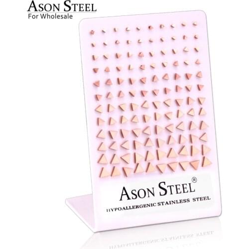 ASONSTEEL Wholesale , Sports Jewelry Rose Gold Stainless Steel Earrings Triangle Stud Earrings,Sizes 3mm To 8mm,60 Pairs/Lot