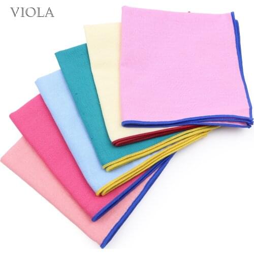 Double-Sided Solid Cotton Hankie Red Blue Black Colorful Soft Fabric Handkerchief Men Pocket Square Wedding Gift Party Accessory