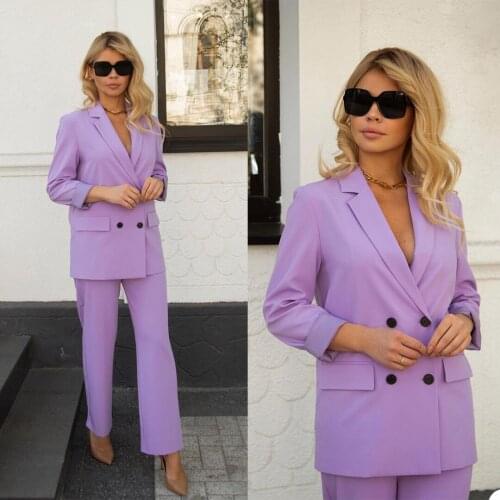Elegant Purple Women Suits Double Breasted Party Prom Tuxedos Blazer Red Carpet OL Outfit Suit(Jacket+Pants)
