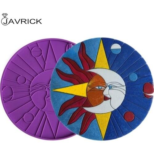 Crescent Moon and Sun Coaster Resin Mold Line Art Decorative Plate Resin Mold Sun with Star Face Tea Mat Silicone Molds