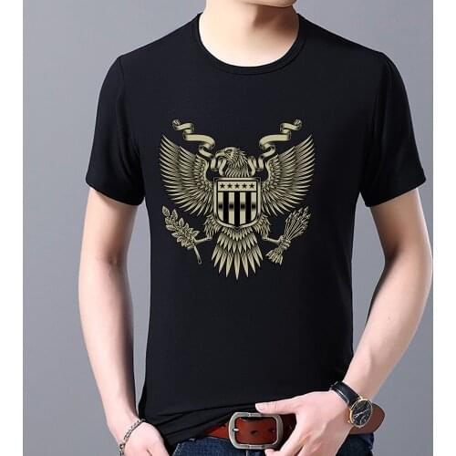 Summer Fashion Mens Casual Short-sleeved Punk Flying Eagle Pattern Shirt Round Neck Original Large Size T-shirt Slim Mens Tees