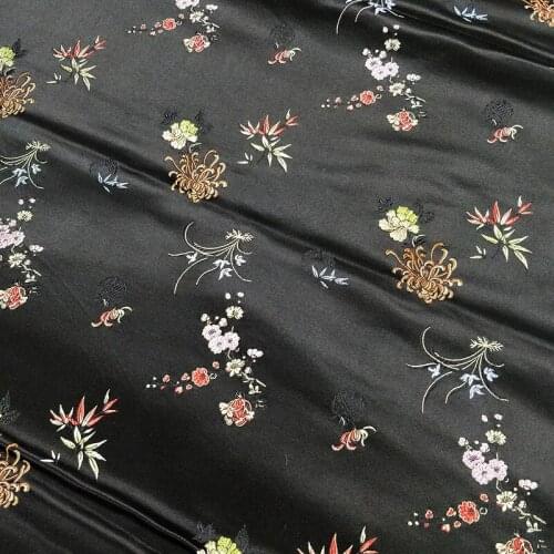 Chinese Silk Brocade Fabric Jacquard Cheongsam Tang Suit Costume Wedding Dress Cushion Bag Black Meilan Bamboo Chrysanthemum