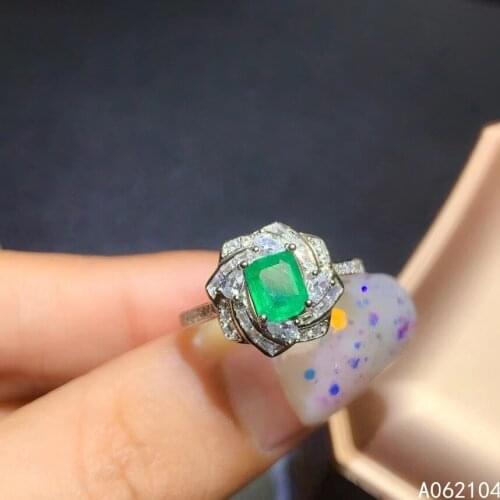 KJJEAXCMY fine jewelry 925 sterling silver inlaid natural emerald Womens popular trendy OL style new square gem ring support de