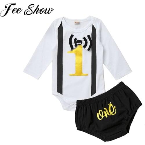 FEESHOW Fashion Gentleman Clothes For Baby Boy Outfits My First Birthday Baby Boy Clothes Set Fashion Costume Baby Romper Set