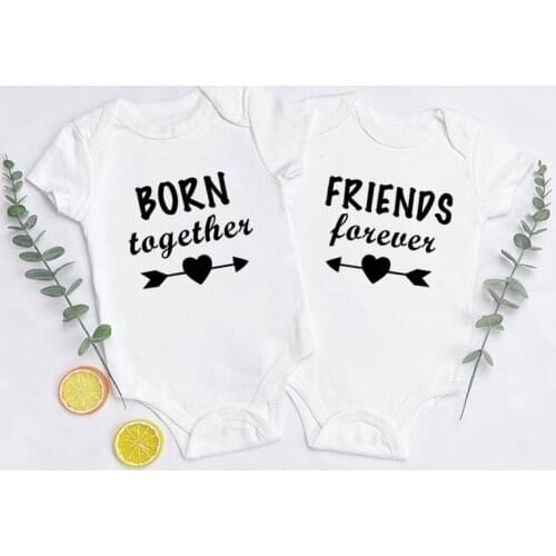 Cotton Born Together and Friends Forever Baby Clothes Summer Short Sleeve Jumpsuit Twins Baby Bodysuits Toddler Casual Ropa