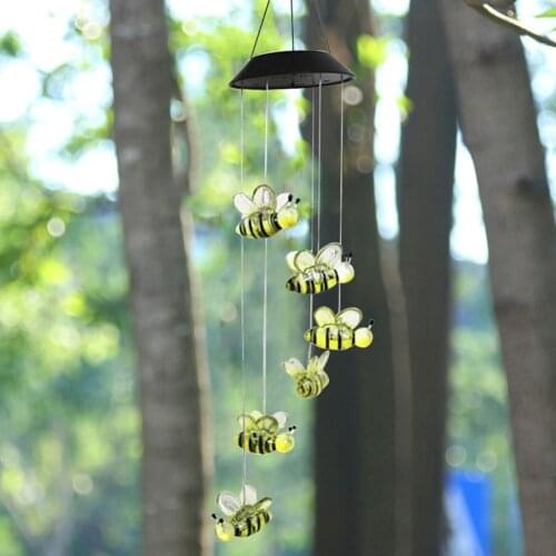 Creative Solar Powered Bee Wind Chimes Light Home Garden Hanging Lamp Outdoor Yard Garden Landscaping Lighting Decor