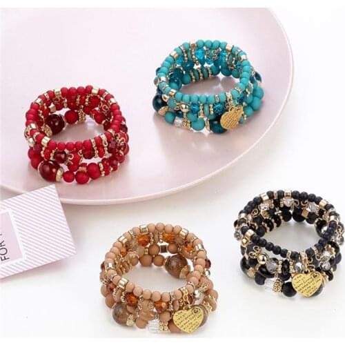Fashion Multi-laye Bohemian Bracelet Set For women Heart Beaded Natural stone Beads chains Bangle Boho Jewelry