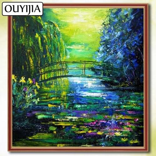 Monet 5D DIY Diamond Famous Painting OUYIJIA Scenery Flowers Embroidery Painting For Sale Picture Of Rhinestone Diamond Mosaic