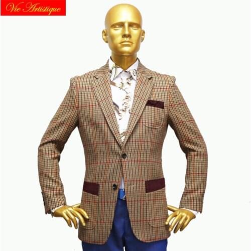 Custom tailor made Mens bespoke suits business formal wedding bespoke 1 piece hunter Jacket coat plaid tweed wool 2019 winter