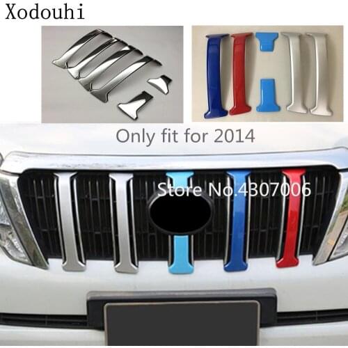 Car Cover Trim ABS Chrome Front Racing Grid Grill Grille Moulding 6pcs For Toyota FJ150/Prado 2010 2011 2012 2013 2014 2015 2016