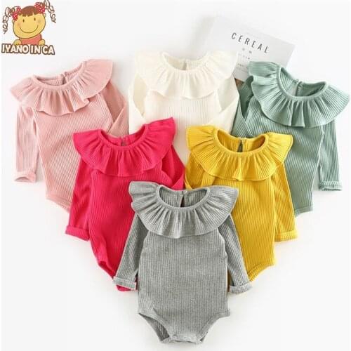 2020 New Lotus leaf Baby Girls Bodysuits Cute Autumn Spring Newborn Girls Clothing Baby Climbing Suit Baby Jumpsuits Clothes