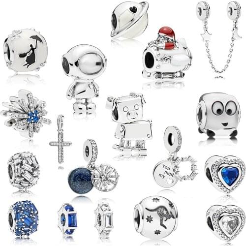 NEW 100% 925 Sterling Silver New Winter Series Space Christmas Astronaut Charm Planet Bead Elegance Dazzling Fireworks Charm