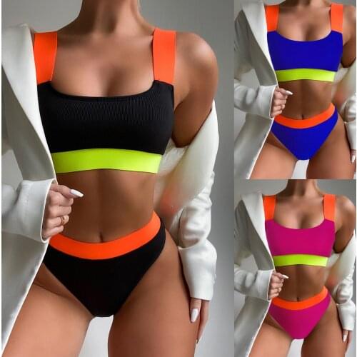 New Sexy Bikini Swimsuit Women Swimwear Splicing Push UP Bathing Suit High Waist Bikinis Beach Bandage Swimming Suit