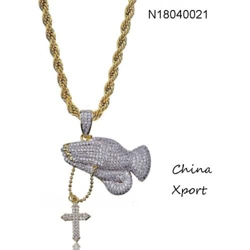 Retro necklace cool boys and girls Hiphop rock style player gesture folded palms with a cross fashional new men women jewelry