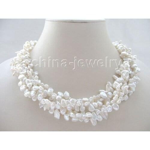 P5265-18" 5row white Reborn Keshi freshwater pearl necklace - yellow GP magnet