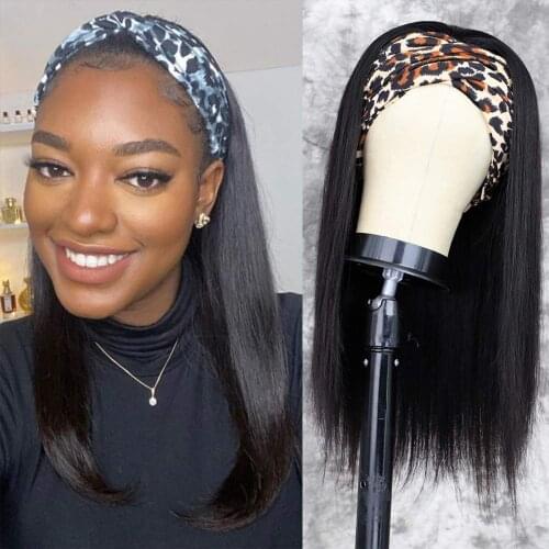 Headband Wig Human Hair Wigs Brazilian Straight Human Hair Wigs Glueless Machine Made Wig For Black Women New Fashion Scarf Wig