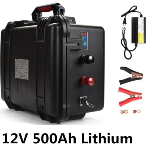 Rechargeable 12V 500Ah Lithium li ion battery pack with BMS for emergency system solar system emergeny storage+10A charger