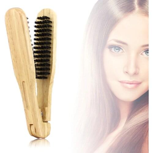 Professional Double Brushes Hairdressing Comb V Type Straight Hair Brush Wooden Handle Anti-static Hairs Styling Tools