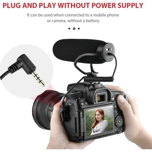 Professional 3.5mm Audio Plug Recording Capacitive Microphone With One Key Switch Mode for DSLR Cameras Interview Video