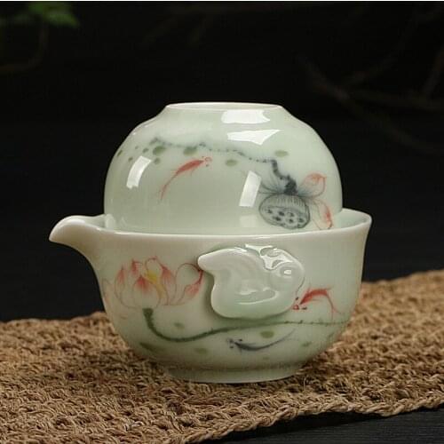 Blue and white porcelain fast cup Kung Fu cup tea set hand-painted one pot one cup car traveling easy pots