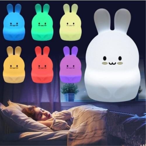 LED night light colorful childrens night light cute rabbit pat light USB silicone night light 2.4G RF Remote Control
